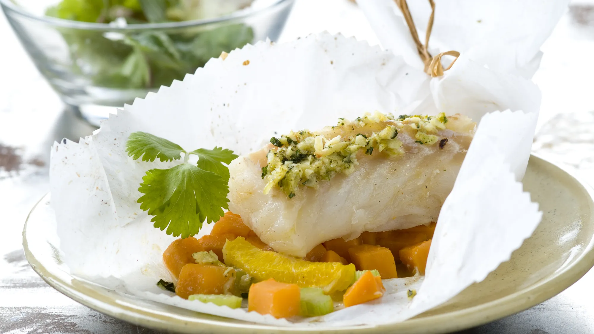 Bacalao fresco a la papillote con jengibre